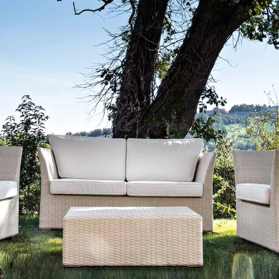 REHAU Polyrattan Garden Lounge Set och Vita Kuddar - Pepe Viadurini