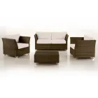 REHAU Polyrattan Garden Lounge Set och Vita Kuddar - Pepe Viadurini