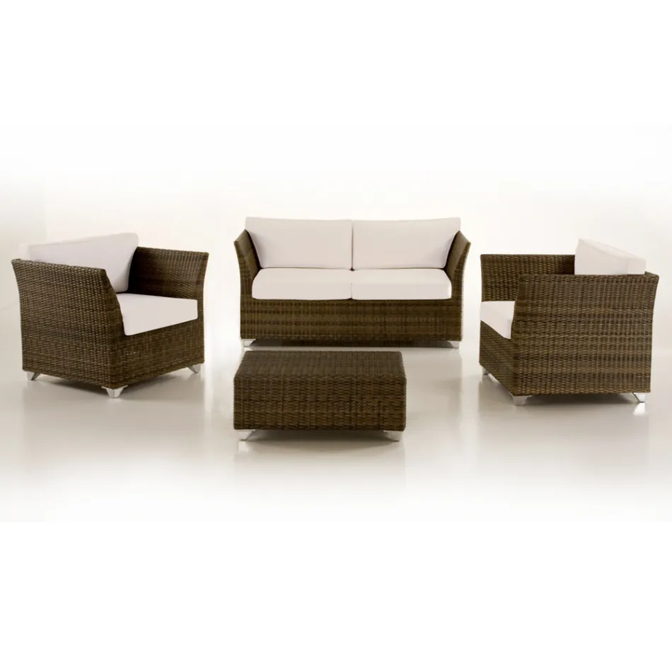 REHAU Polyrattan Garden Lounge Set och Vita Kuddar - Pepe Viadurini