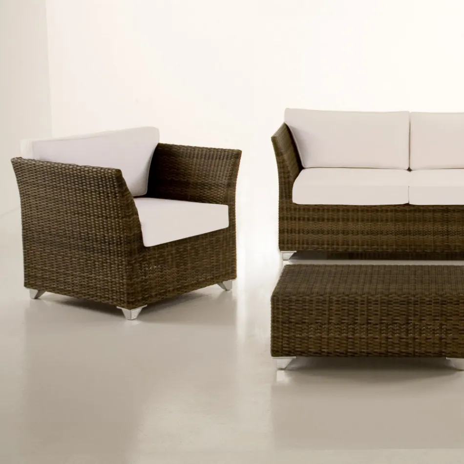 REHAU Polyrattan Garden Lounge Set och Vita Kuddar - Pepe Viadurini