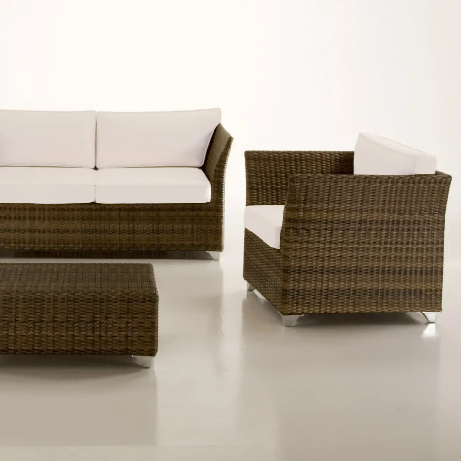 REHAU Polyrattan Garden Lounge Set och Vita Kuddar - Pepe Viadurini