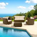 REHAU Polyrattan Garden Lounge Set och Vita Kuddar - Pepe