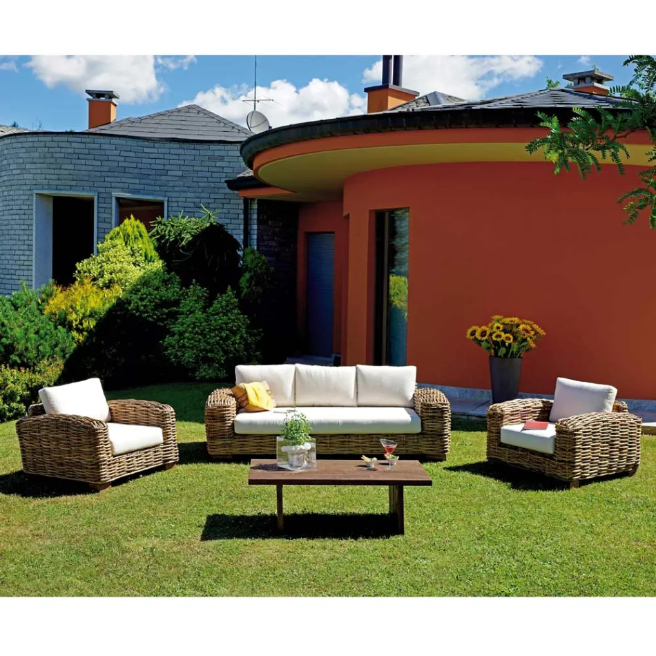 Rotting Garden Lounge med träsoffbord och kuddar - Hugues Viadurini