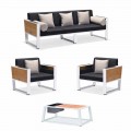 Uteservering 3-sits soffa, 2 fåtöljer och soffbord i aluminium och teak - Hatice
