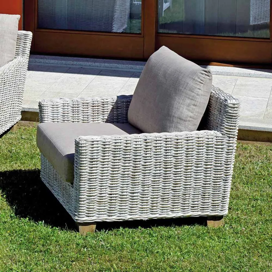 Outdoor Lounge med mangoträ soffbord och polycotton kuddar - Orlando Viadurini