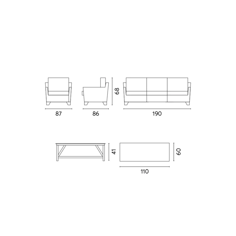 Outdoor Lounge med mangoträ soffbord och polycotton kuddar - Orlando Viadurini