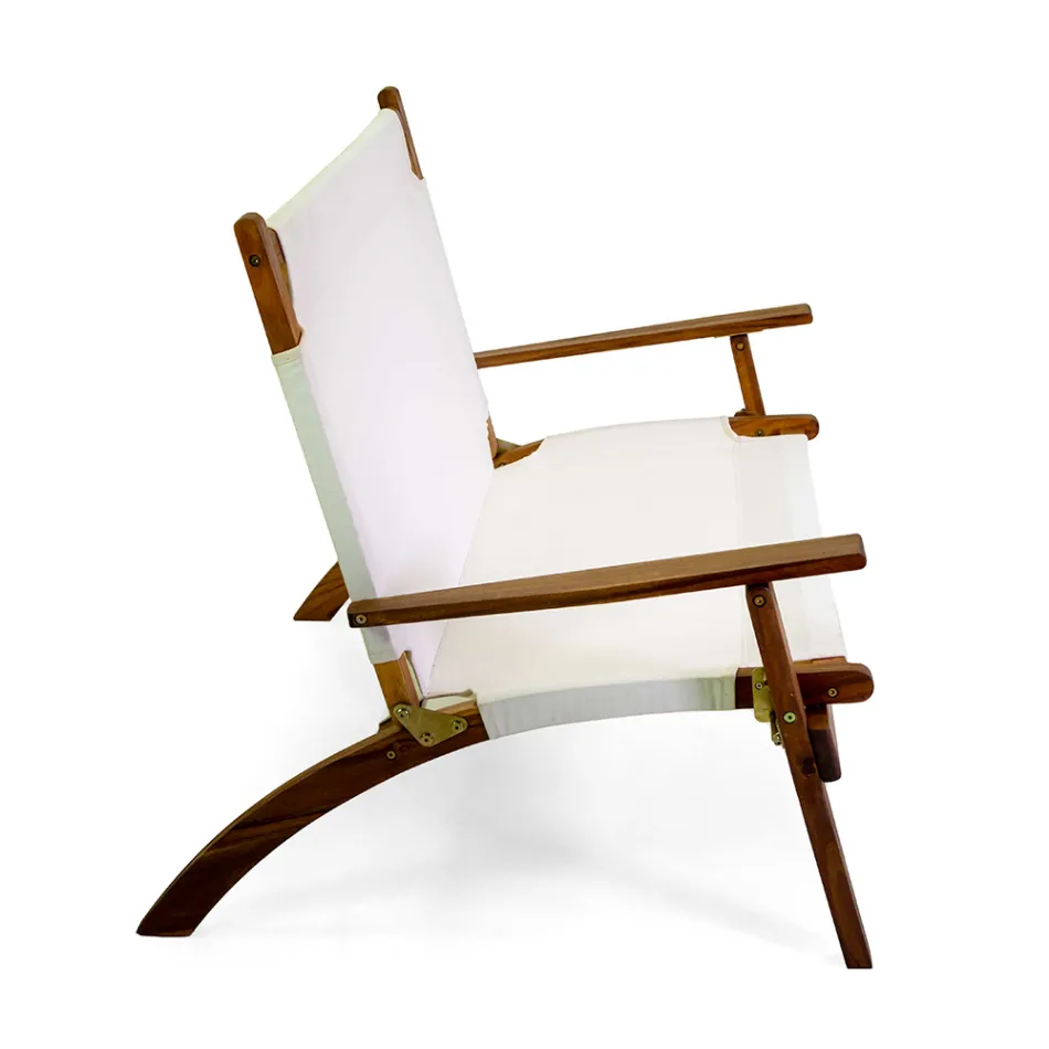 Vardagsrum i oljat akaciaträ naturfärg och tyg - Bottega Viadurini