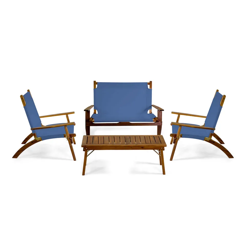 Vardagsrum i oljat akaciaträ naturfärg och tyg - Bottega Viadurini