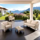 Polyrotting vardagsrumsmöbler från märket REHAU i olika utföranden och vita kuddar - Madness Viadurini