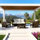 Polyrotting vardagsrumsmöbel från märket REHAU i olika utföranden och vita kuddar - Madness Viadurini