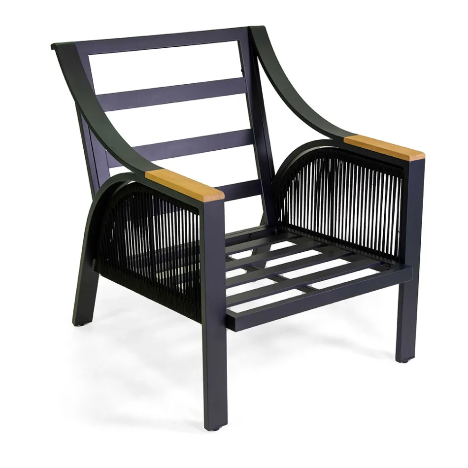 Vardagsrum i aluminium med armstöd i brasiliansk teak - Dagbok Viadurini