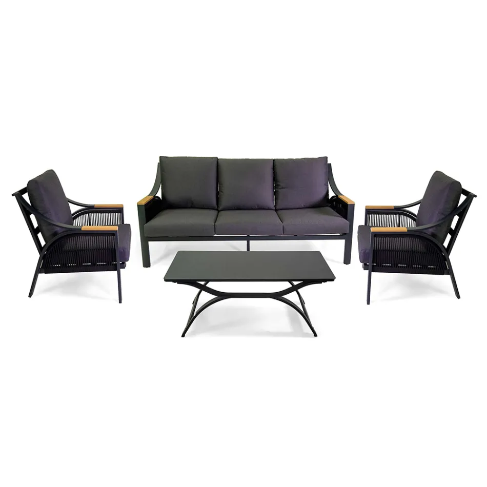 Vardagsrum i aluminium med armstöd i brasiliansk teak - Dagbok Viadurini