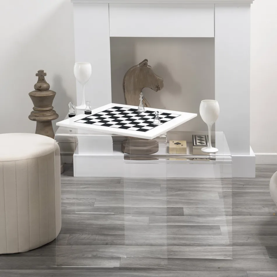Modernt schackbräde i svart eller vitt plexiglas tillverkat i Italien - schackmatt Viadurini
