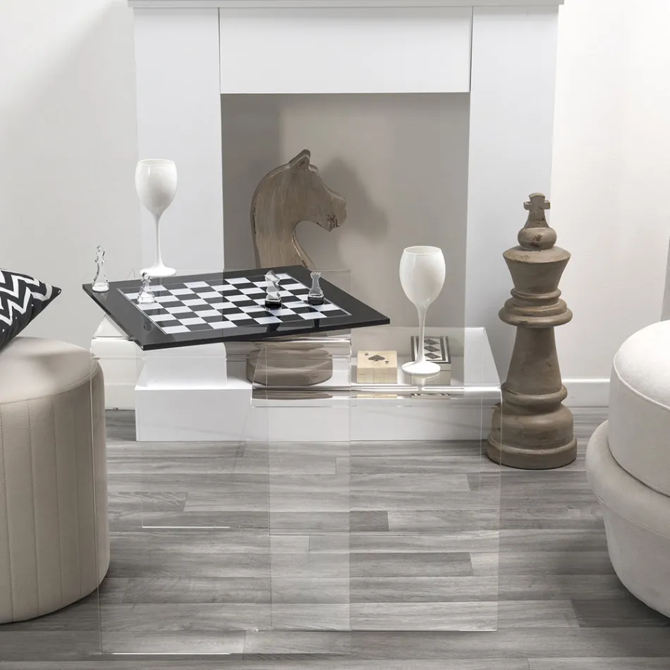 Modernt schackbräde i svart eller vitt plexiglas tillverkat i Italien - schackmatt Viadurini