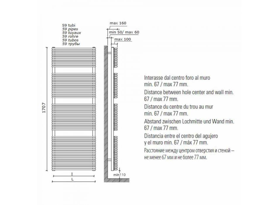 Vertikal design hydraulisk handduksvärmare i stål 1013 W - Griffin Viadurini