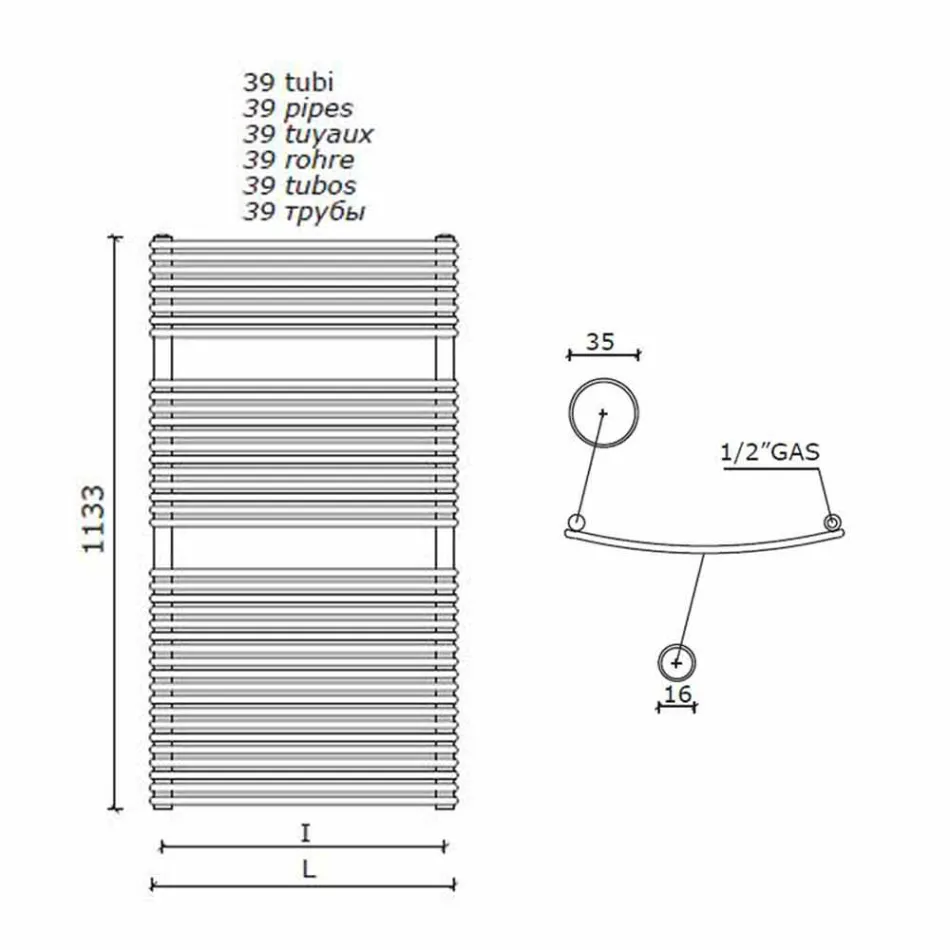 Vertikal design hydraulisk handduksvärmare i stål 1013 W - Griffin Viadurini