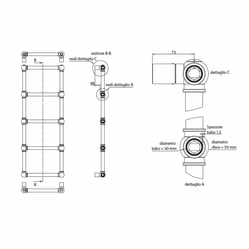 Modulär hydraulisk handduksvärmare 194 W Krom mässingsrör - Caesar Viadurini