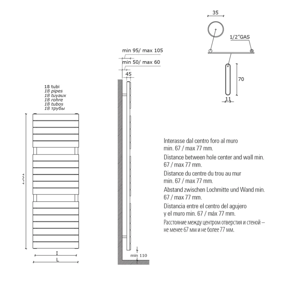 Hydraulisk handdukstork i svart kolstål tillverkad i Italien - Carezza Viadurini