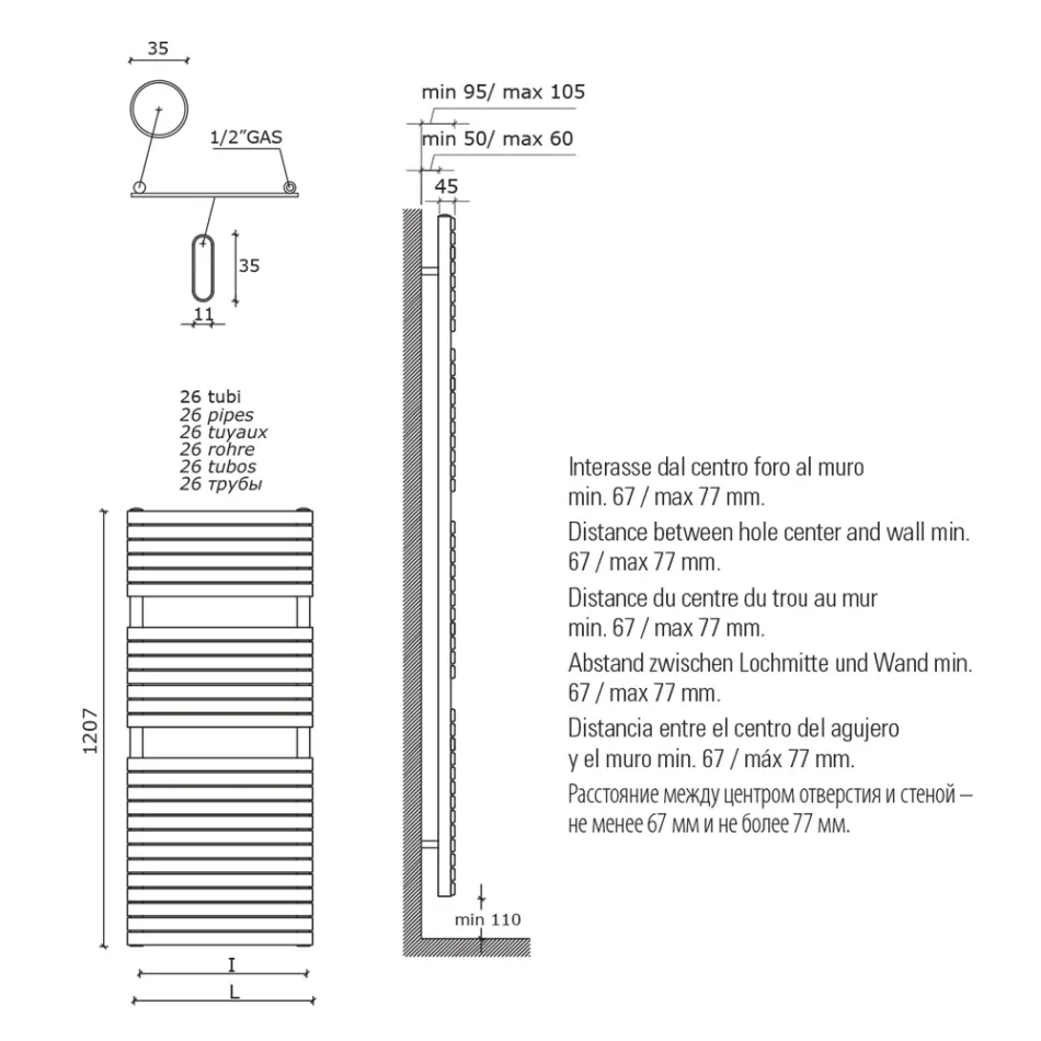 Hydraulisk handdukstork i kolstål ockra Tillverkad i Italien - Tepore Viadurini
