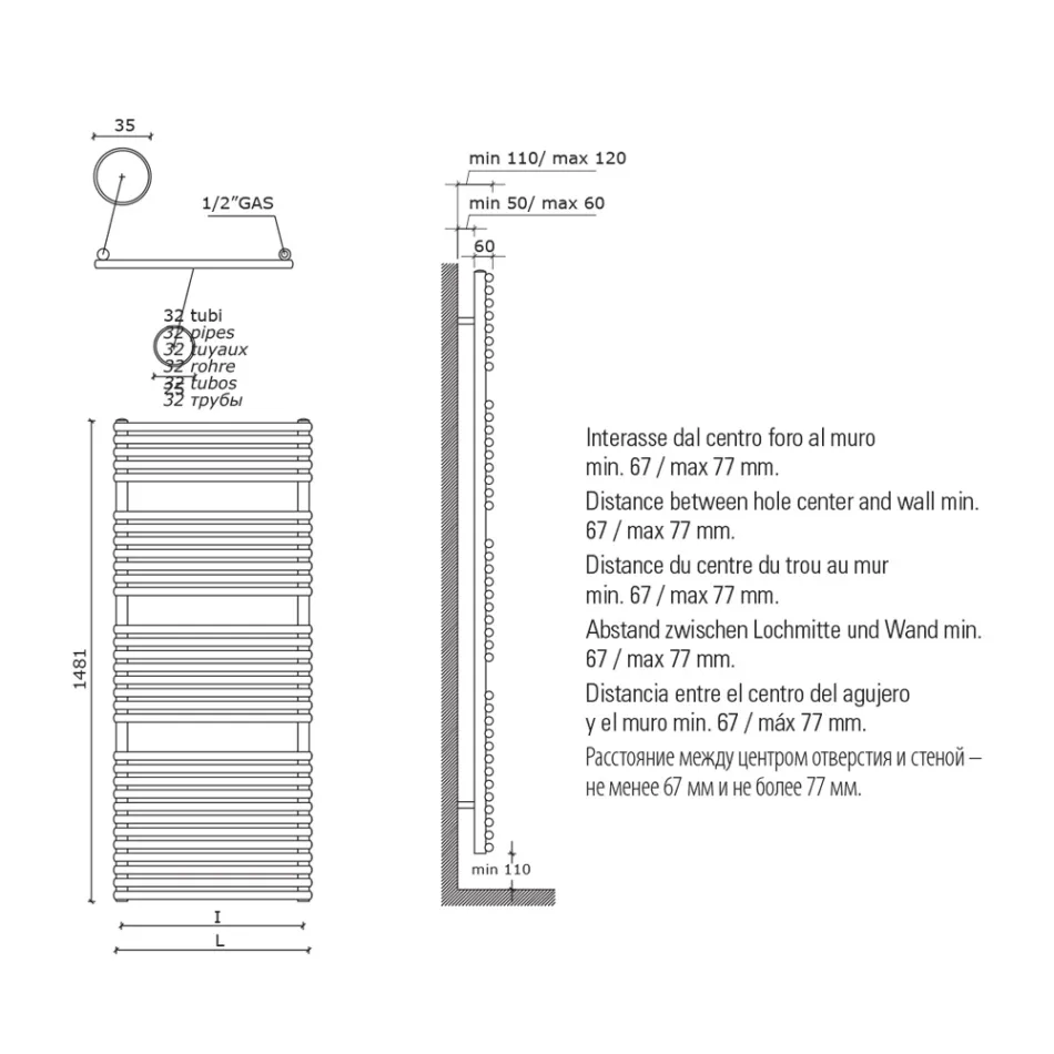 Hydraulisk handdukstork i kolstål Rost Tillverkad i Italien - Coccola Viadurini