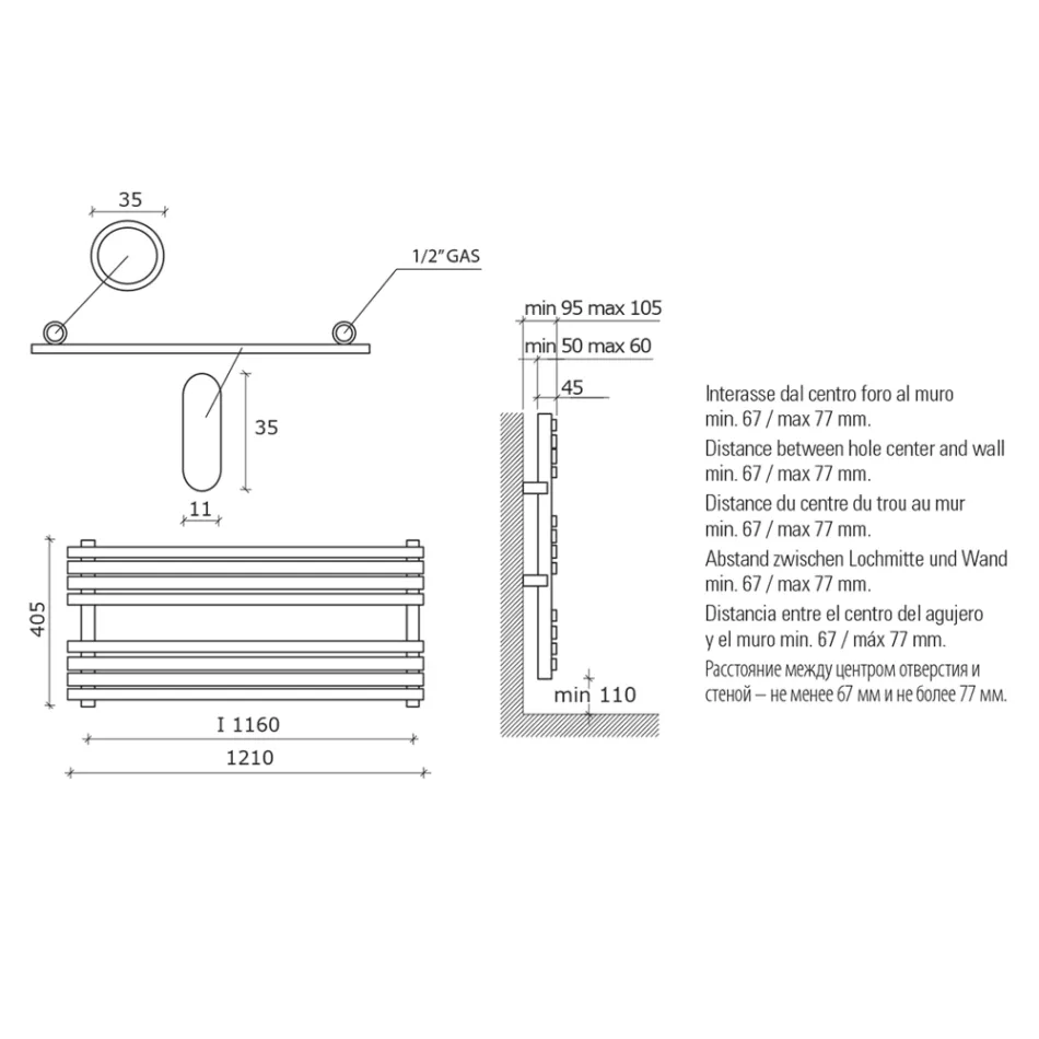 Hydraulisk handdukstork i kolstål Rost Matt Tillverkad i Italien - Fiaccole Viadurini