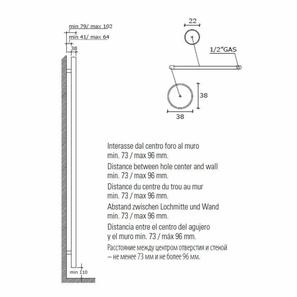 Väggmonterad handduksvärmare i rostfritt stål för badrum, 2 storlekar 391 W - Italo Viadurini