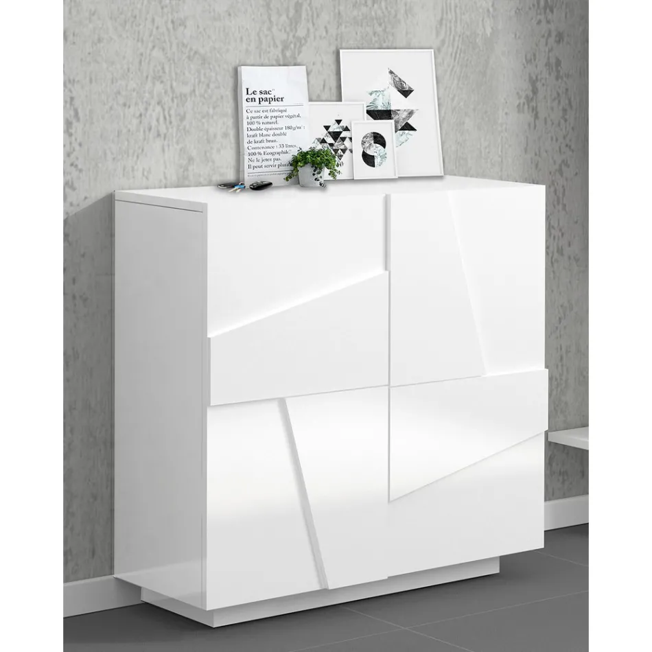 Hög eller låg skohylla i hållbar trädesign med 2 eller 4 dörrar - Fjona Viadurini