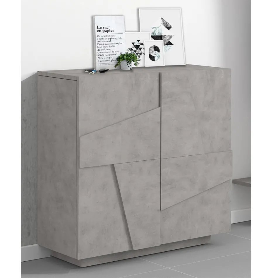 Hög eller låg skohylla i hållbar trädesign med 2 eller 4 dörrar - Fjona Viadurini