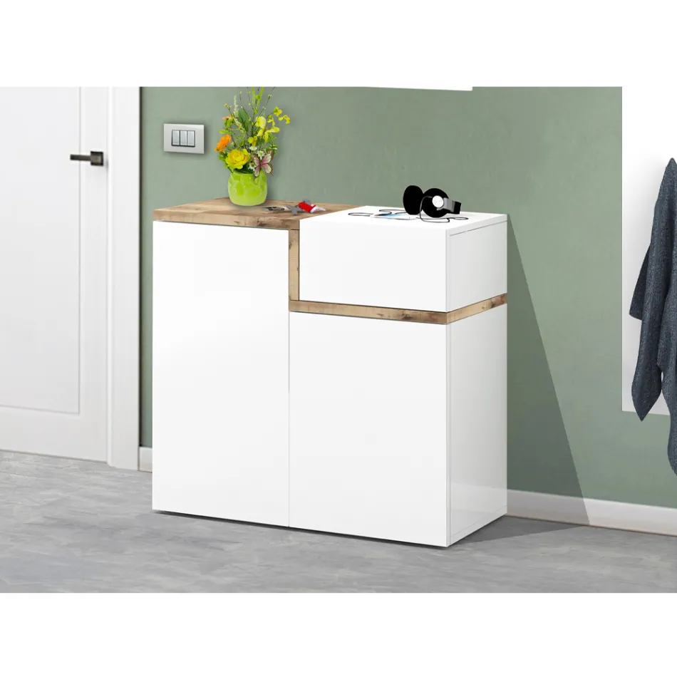 Entréskoställ 3 eller 4 dörrar i vitt trä och skiffer eller lönn - Tiscali Viadurini