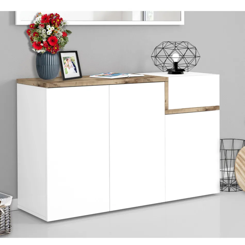 Entréskoställ 3 eller 4 dörrar i vitt trä och skiffer eller lönn - Tiscali Viadurini