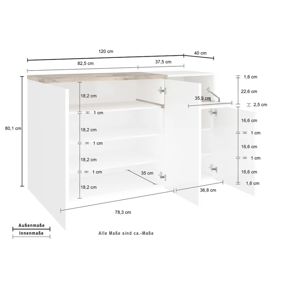 Entréskoställ 3 eller 4 dörrar i vitt trä och skiffer eller lönn - Tiscali Viadurini