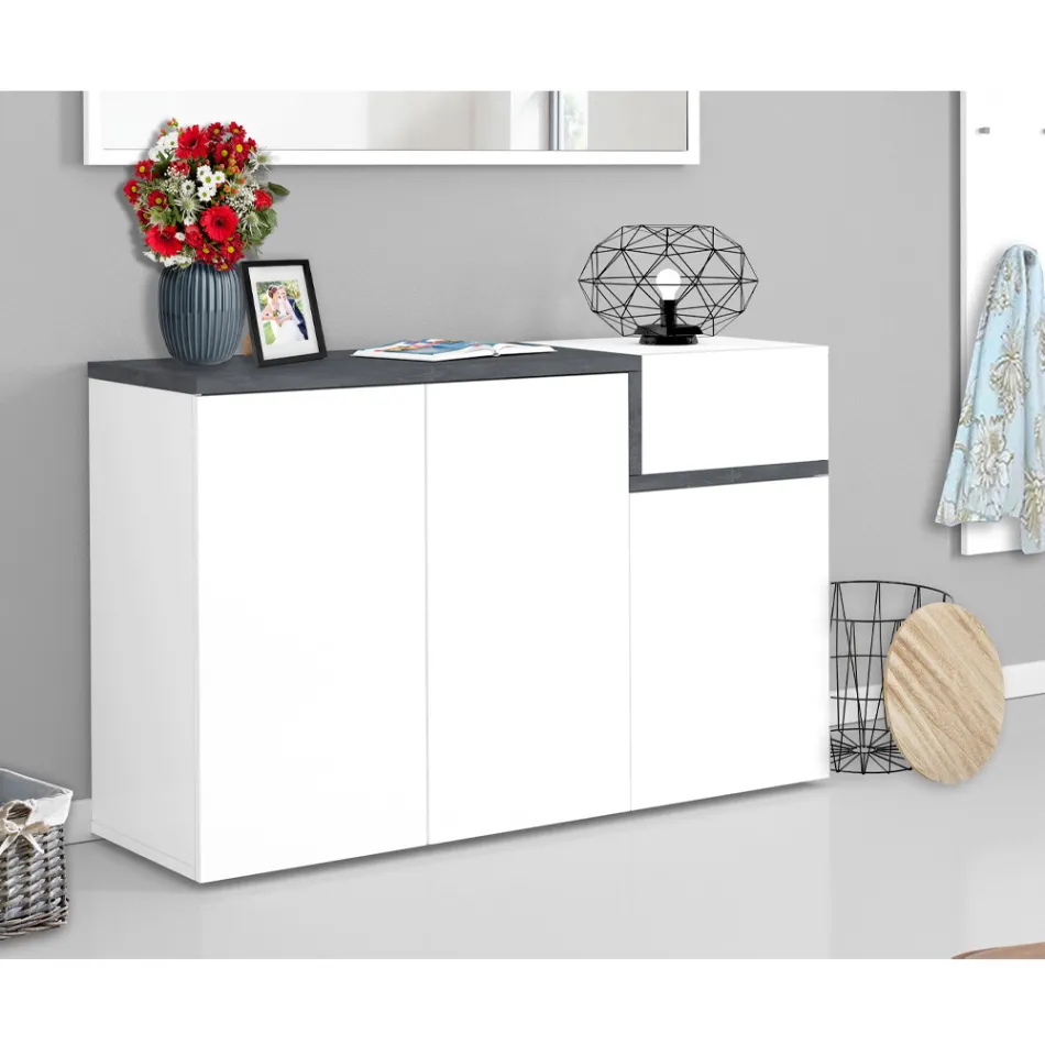 Entréskoställ 3 eller 4 dörrar i vitt trä och skiffer eller lönn - Tiscali Viadurini