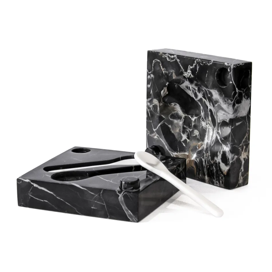 Kaviarlåda med skedar i Carrara Marble Portoro - Jerry Viadurini