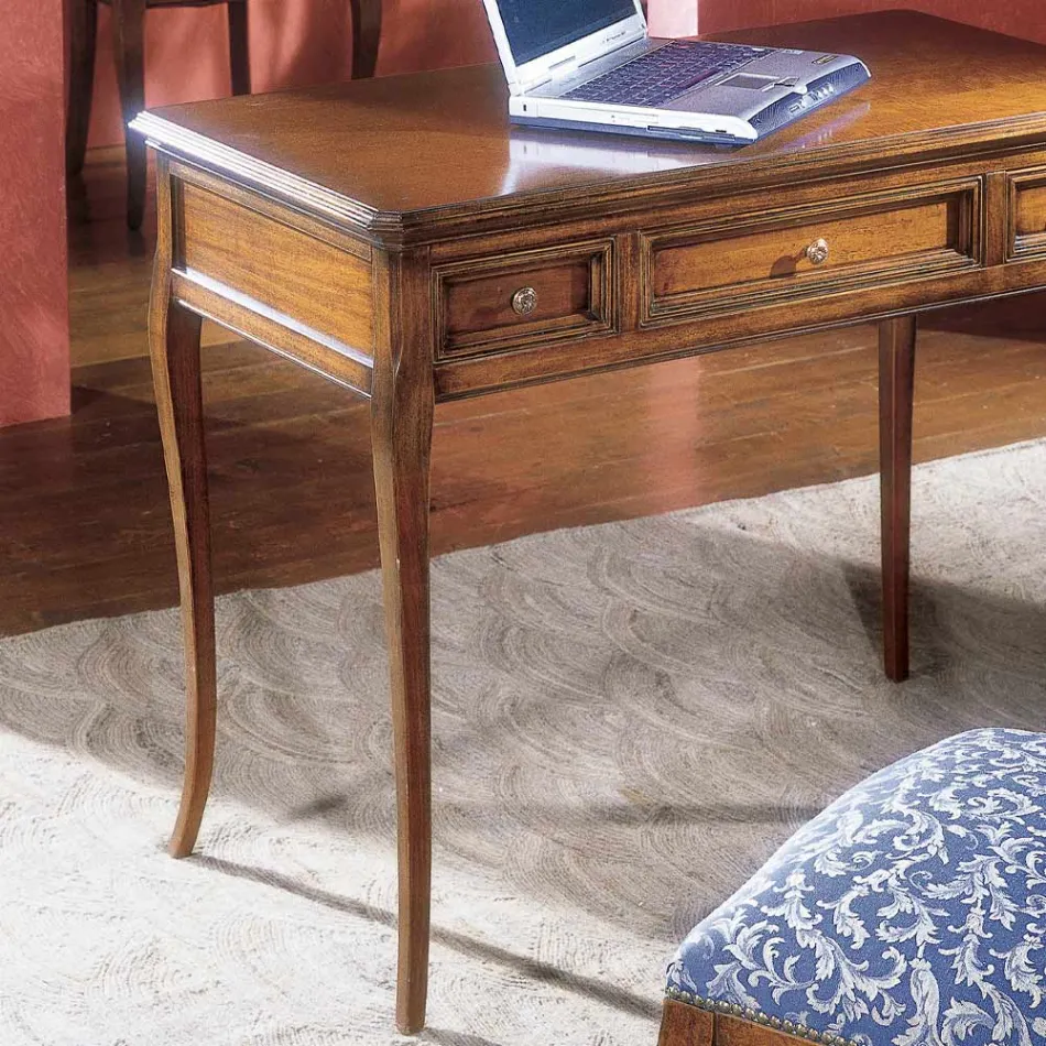 Skrivbord med 3 lådor i Bassano Wood France Made in Italy - Adon Viadurini