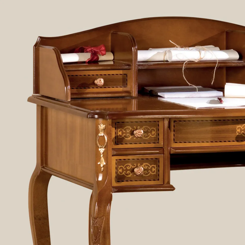 Skrivbord 7 lådor Valnötsträ med inlägg Made in Italy - Katerine Viadurini