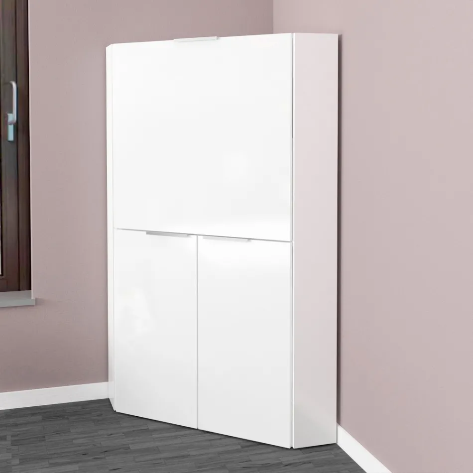 Vitt modernt hörnskrivbord i polerat trä italiensk design - Ghero Viadurini