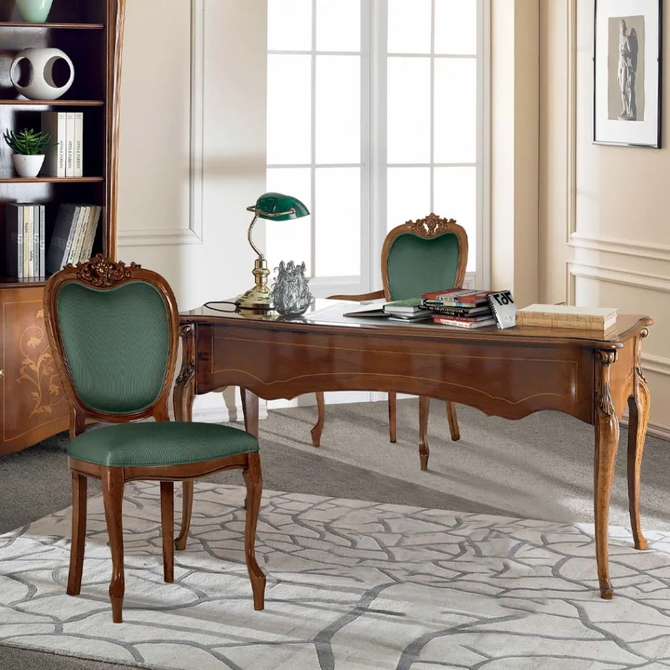 Klassiskt skrivbord 5 lådor i trä och ekologiskt läder Tillverkat i Italien - Commodo Viadurini