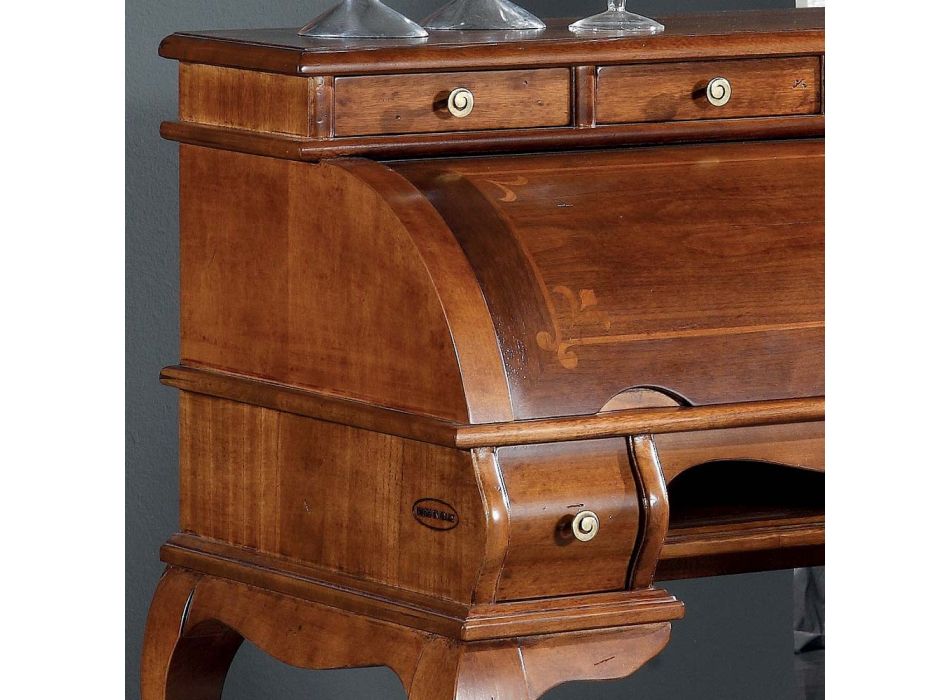 Klassiskt skrivbord 5 lådor i trä och inlägg Made in Italy - Hastings Viadurini