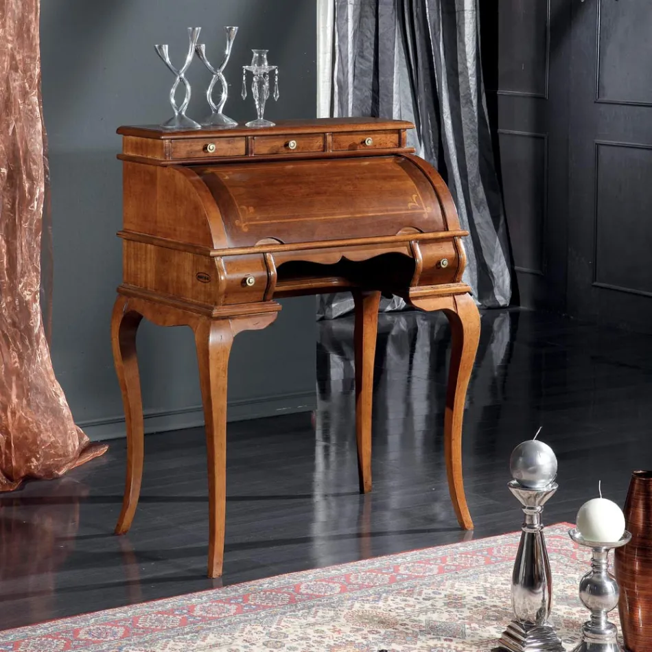 Klassiskt skrivbord 5 lådor i trä och inlägg Made in Italy - Hastings Viadurini