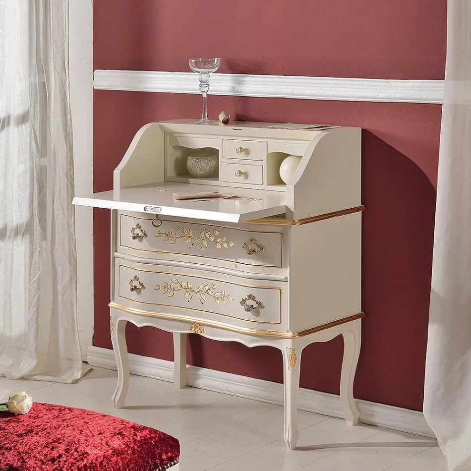 Klassiskt träskrivbord med flik och lådor Tillverkat i Italien - Elegant Viadurini