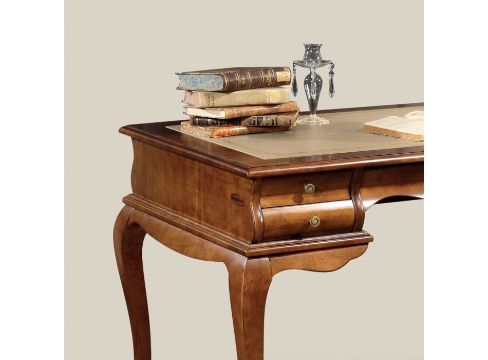 Skrivbord med 5 lådor valnötsträ och ekologiskt läder Tillverkat i Italien - Hastings Viadurini