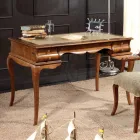 Skrivbord med 5 lådor valnötsträ och ekologiskt läder Tillverkat i Italien - Hastings Viadurini