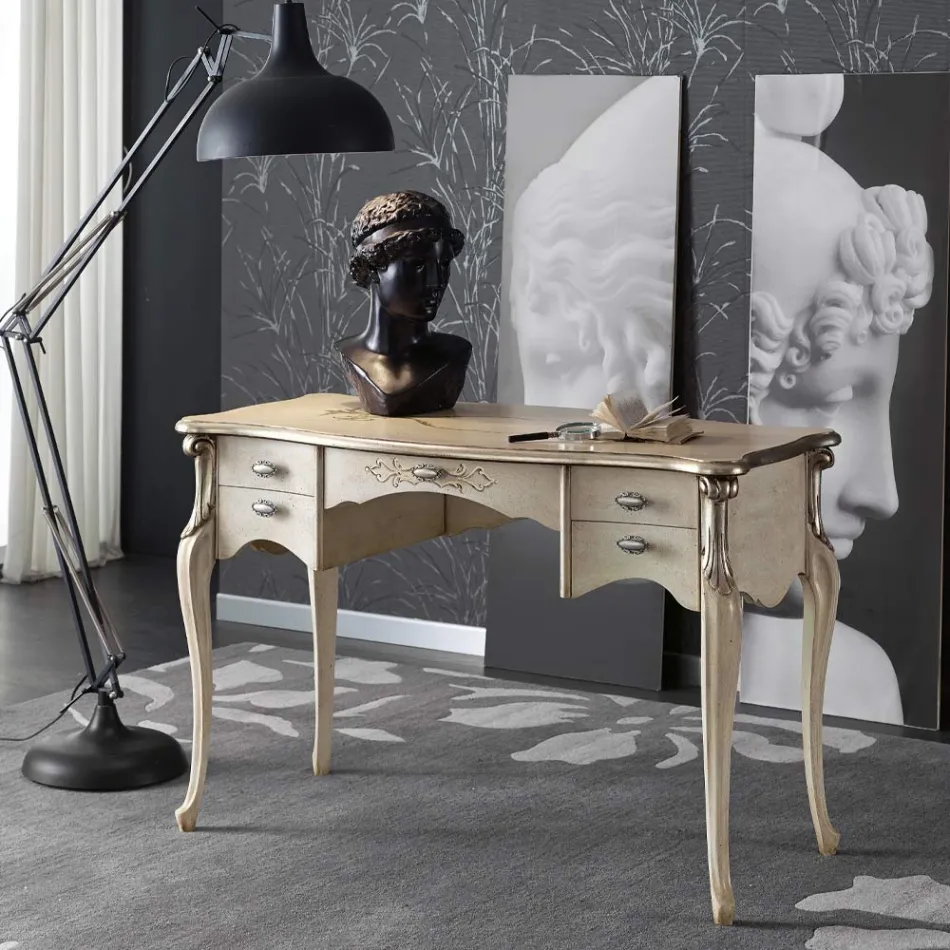 Lyxigt skrivbord i trä med 5 lådor i vardagsrum tillverkat i Italien - Caligola Viadurini