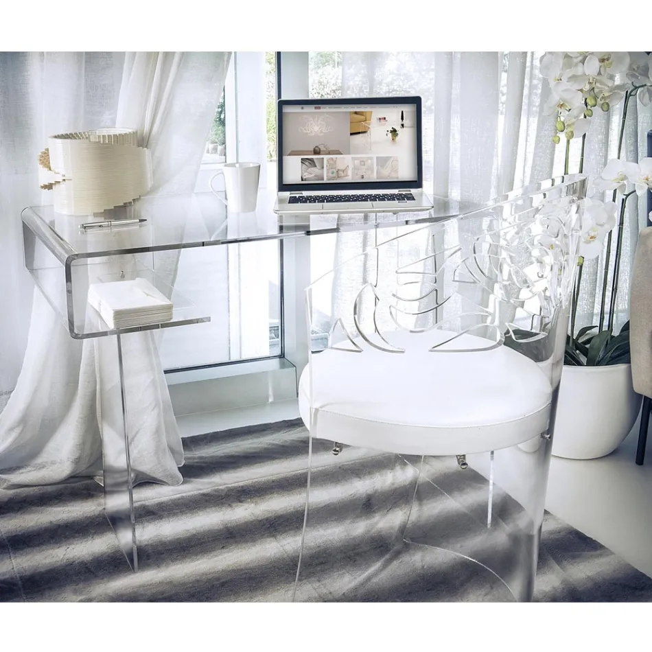 Transparent plexiglas skrivbord med hylla Tillverkat i Italien - Studiorum Viadurini