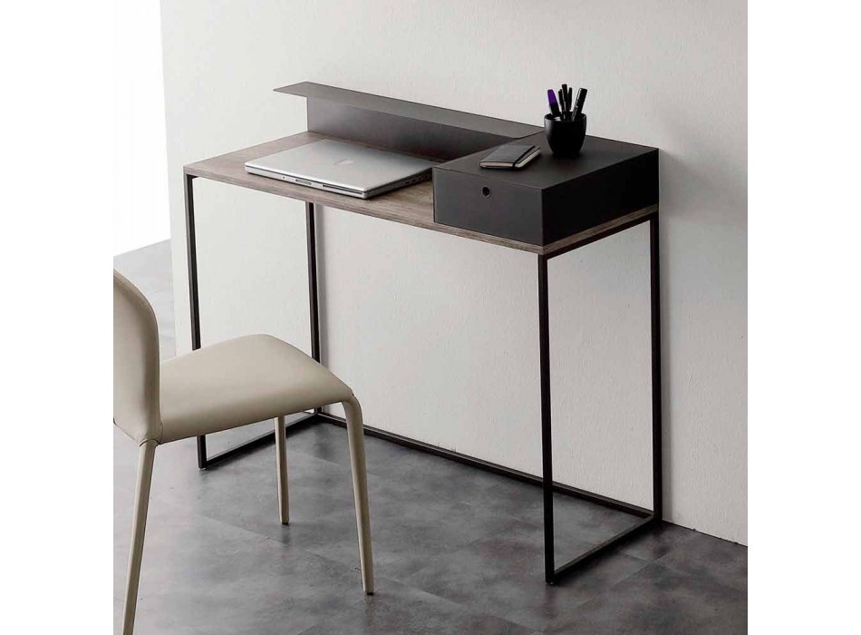 Modernt skrivbord i metall och melamin med låda tillverkad i Italien - Iridio Viadurini
