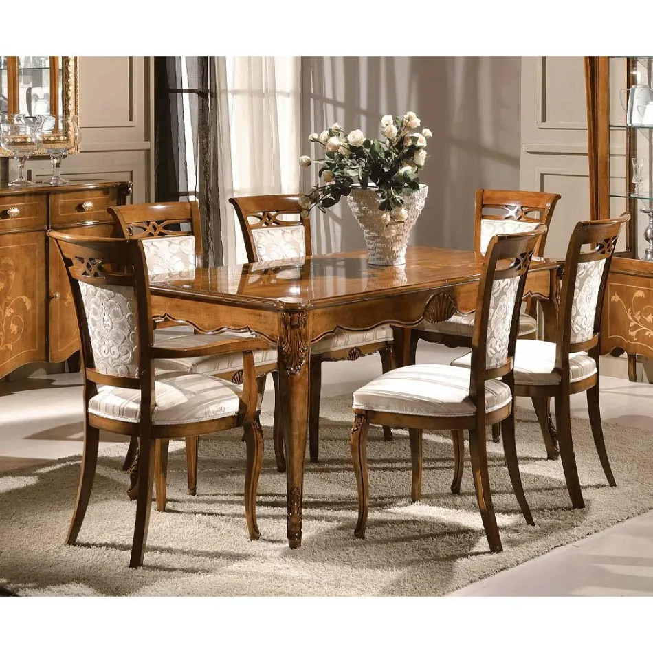 Klassisk stoppad stol i valnöt eller vitt trä tillverkad i Italien - Caligola Viadurini