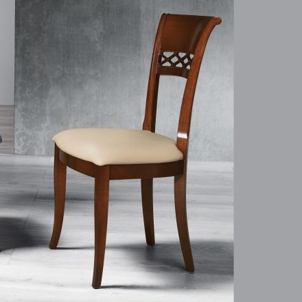 Klassisk stol i bokträ med dekorerad rygg och Ecoleather - Milissa Viadurini