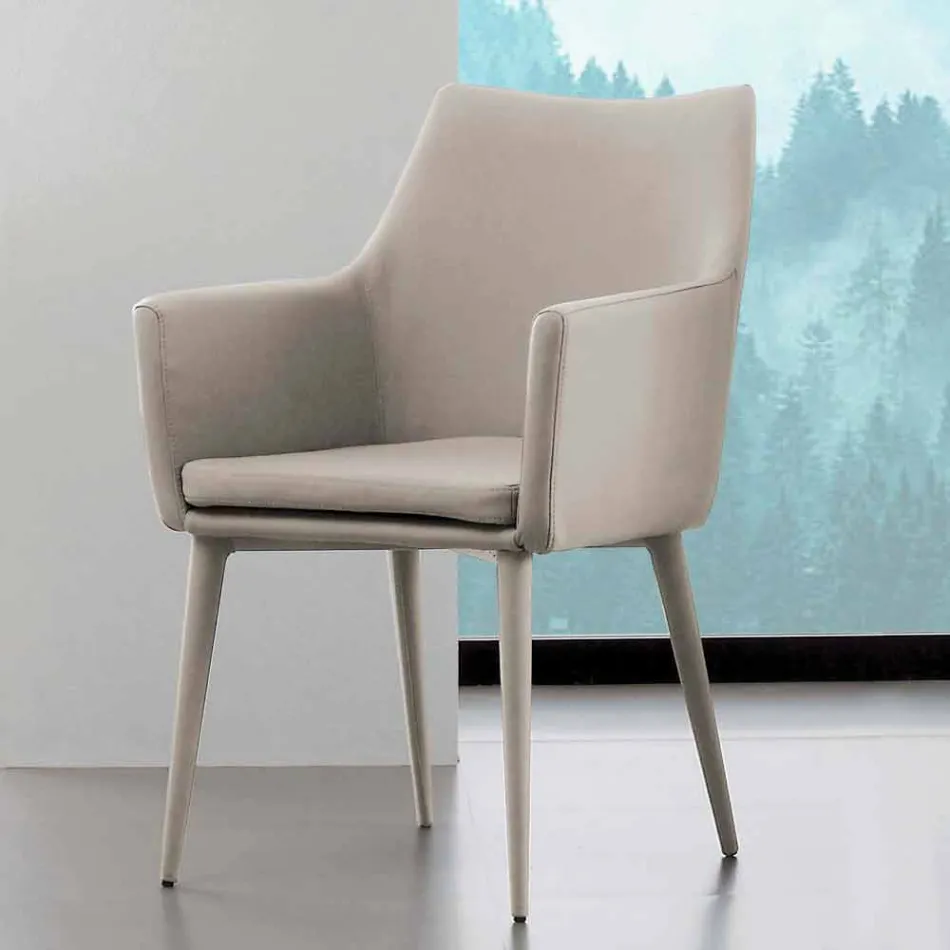 Stol med armstöd i metall klädd i Carlina eko-läder Viadurini