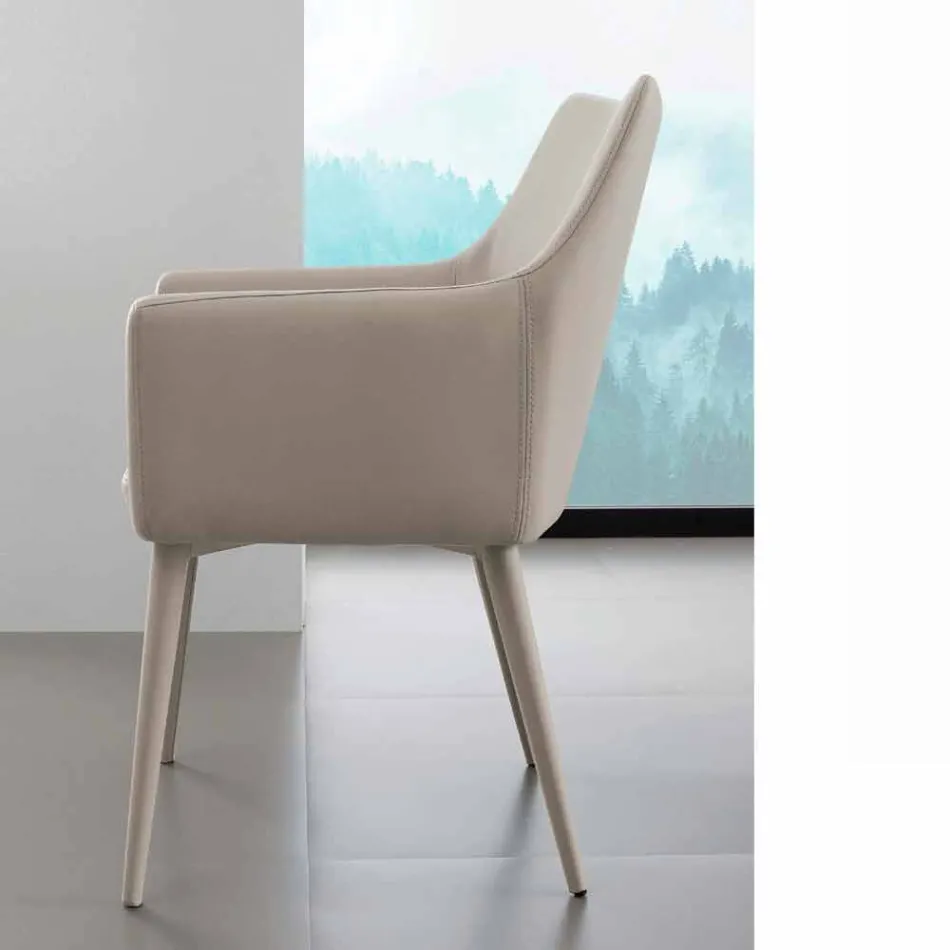 Stol med armstöd i metall klädd i Carlina eko-läder Viadurini