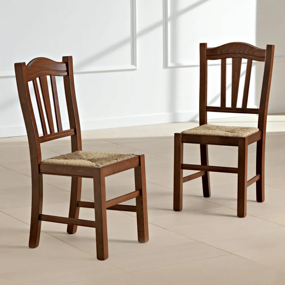 Köksstol i bokträ och halm Italiensk klassisk design - Hegel Viadurini